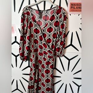 Bisou Bisou Geometric Wrap Dress Red Black Gray Women’s Size 14